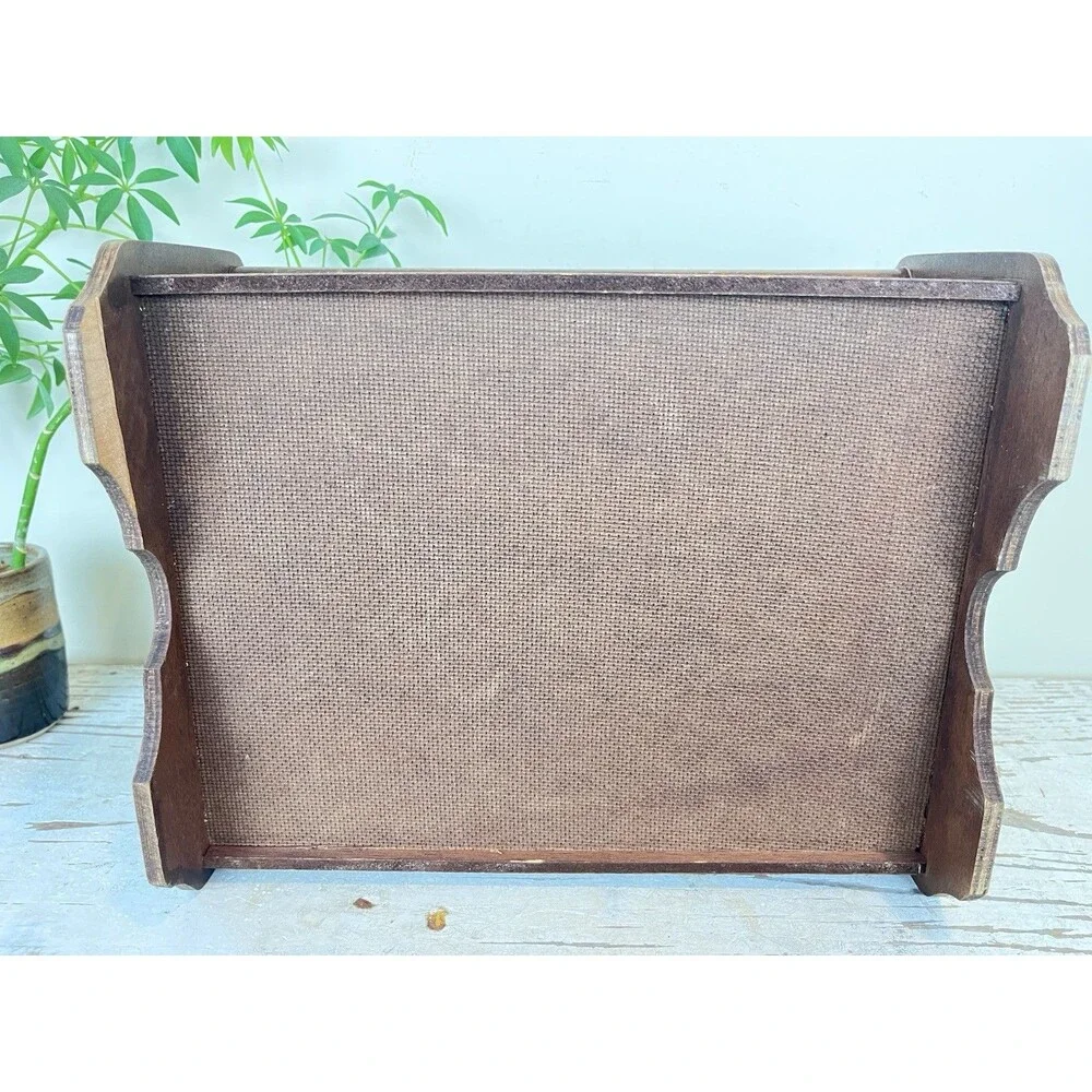 Vintage Rustic Wooden Double Lidded Primitive Sewing Box Caddy W/ Handle Cottage